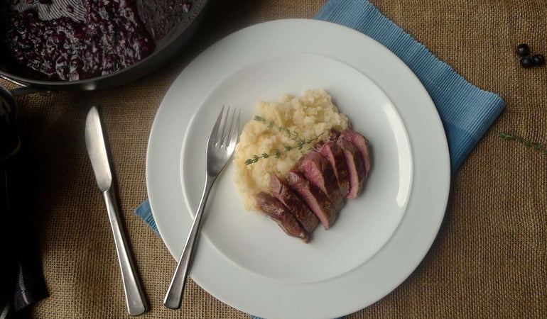Venison with Blueberry Sauce & Celeriac Mash