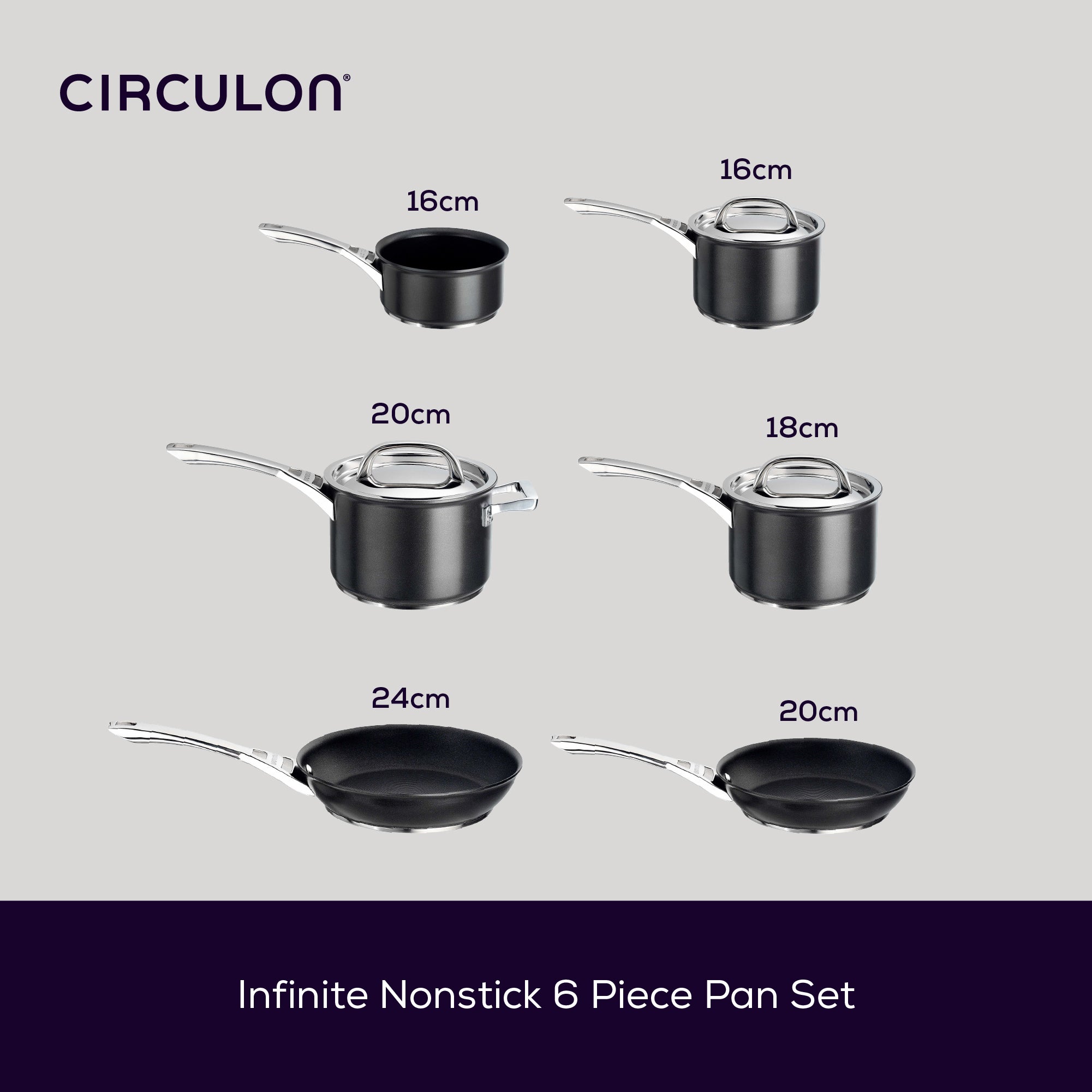 Infinite Non-Stick Induction Skillet, Milk Pan, Saucepan & Lid Set -  6 Pieces