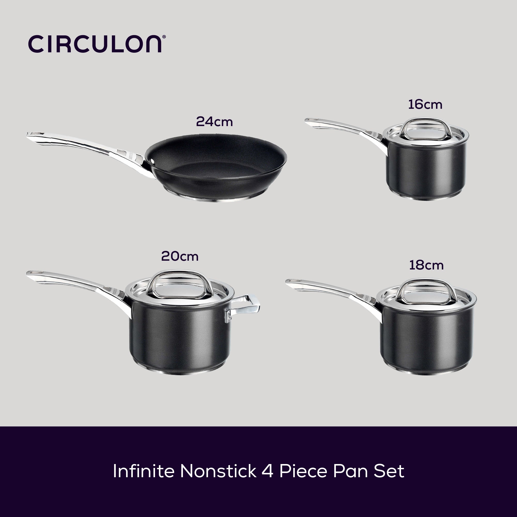 Infinite Non-Stick Induction Saucepan & Skillet Set - 4 Pieces