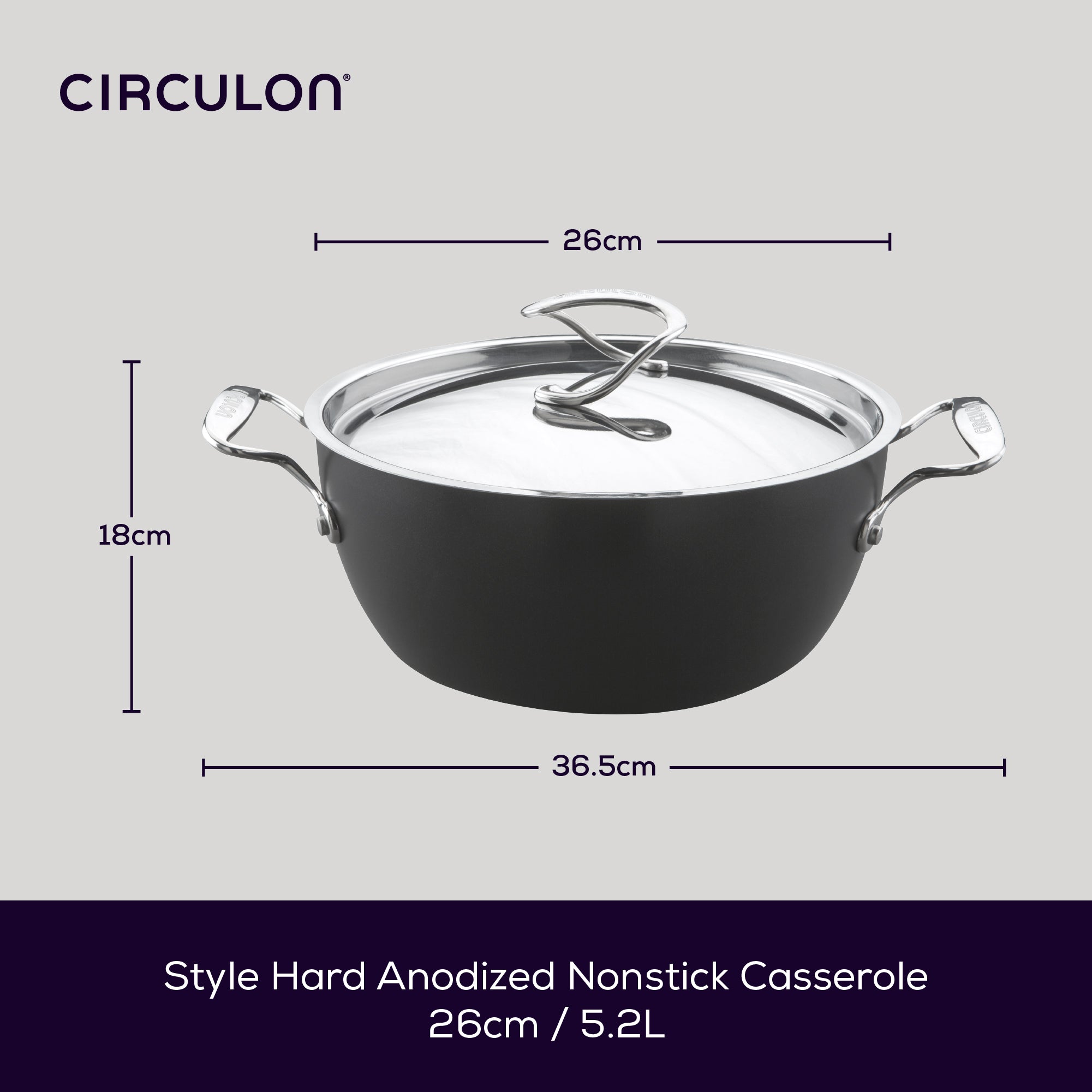 Style Non-Stick Induction Large Family Casserole Dish & Lid - 5.2L