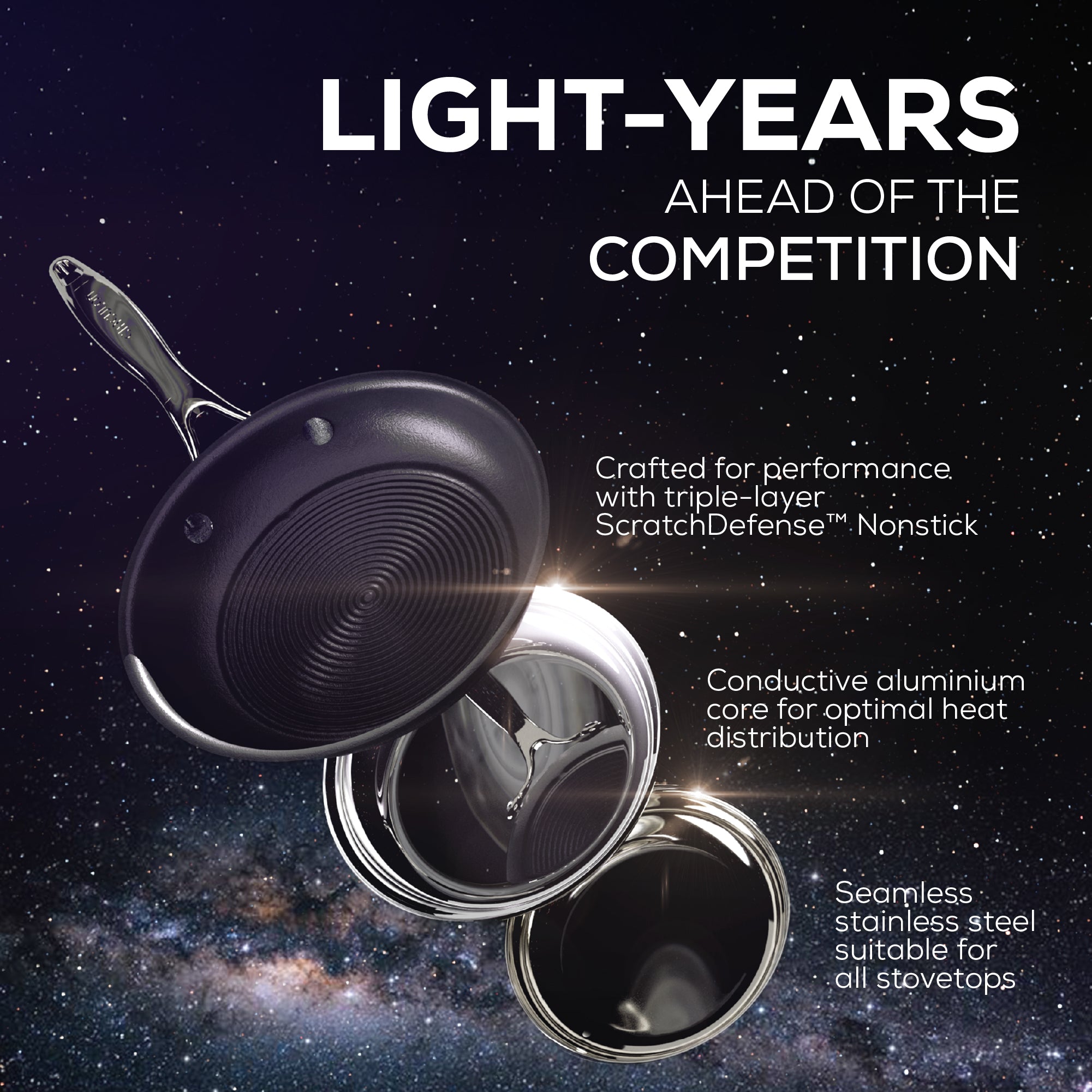 ScratchDefense Multi-Layer Stainless Steel Extreme Non-Stick Induction Saucepans - 2 Sizes