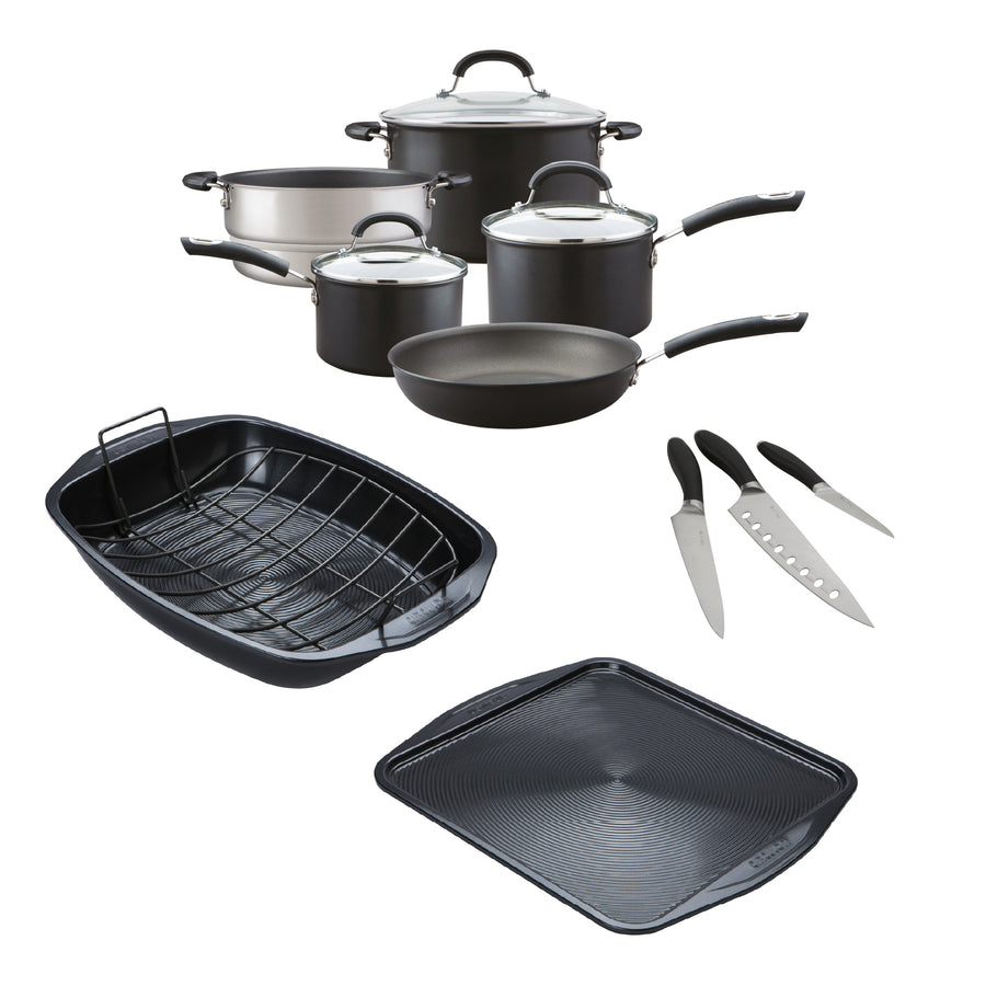 Exclusive Family Non-Stick Induction Pan Set, Oven & Roasting Tray & Knives Set - 10 Pieces