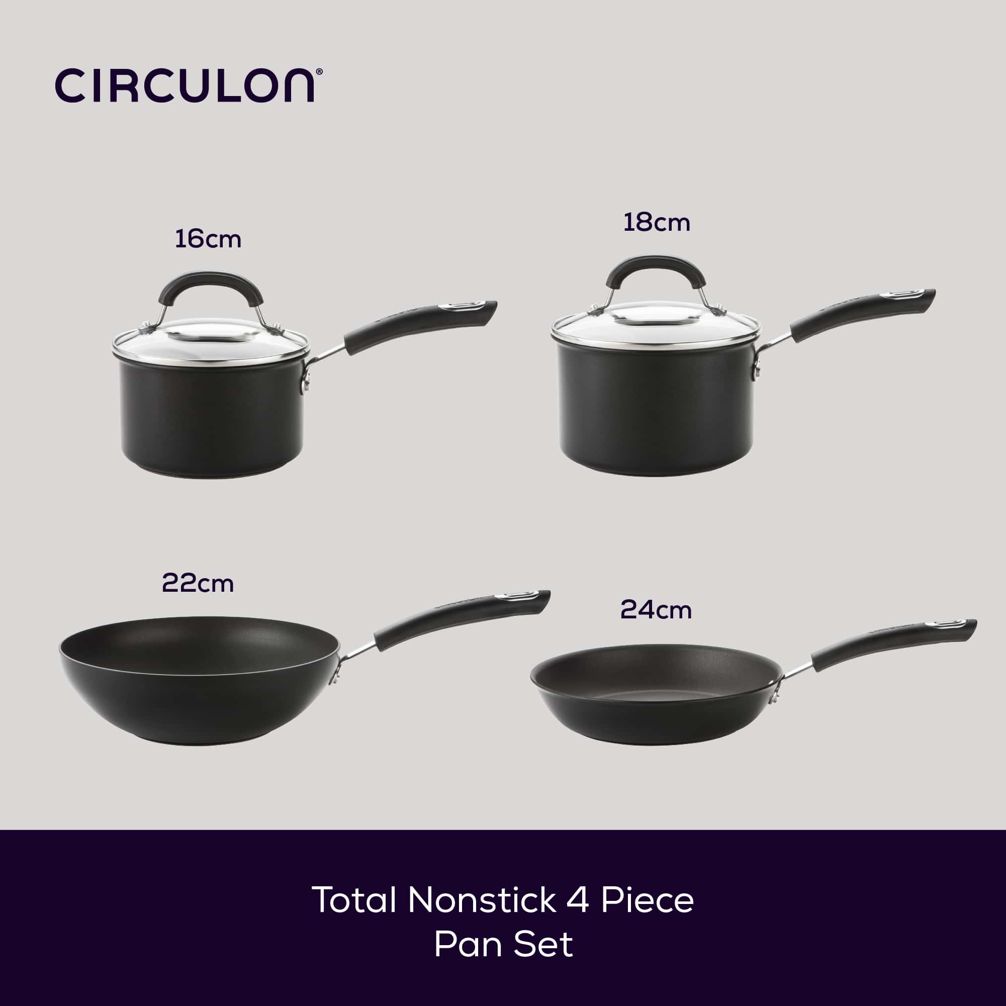 Total Non-Stick Induction Saucepan, Skillet & Wok Starter Pan Set - 4 Pieces