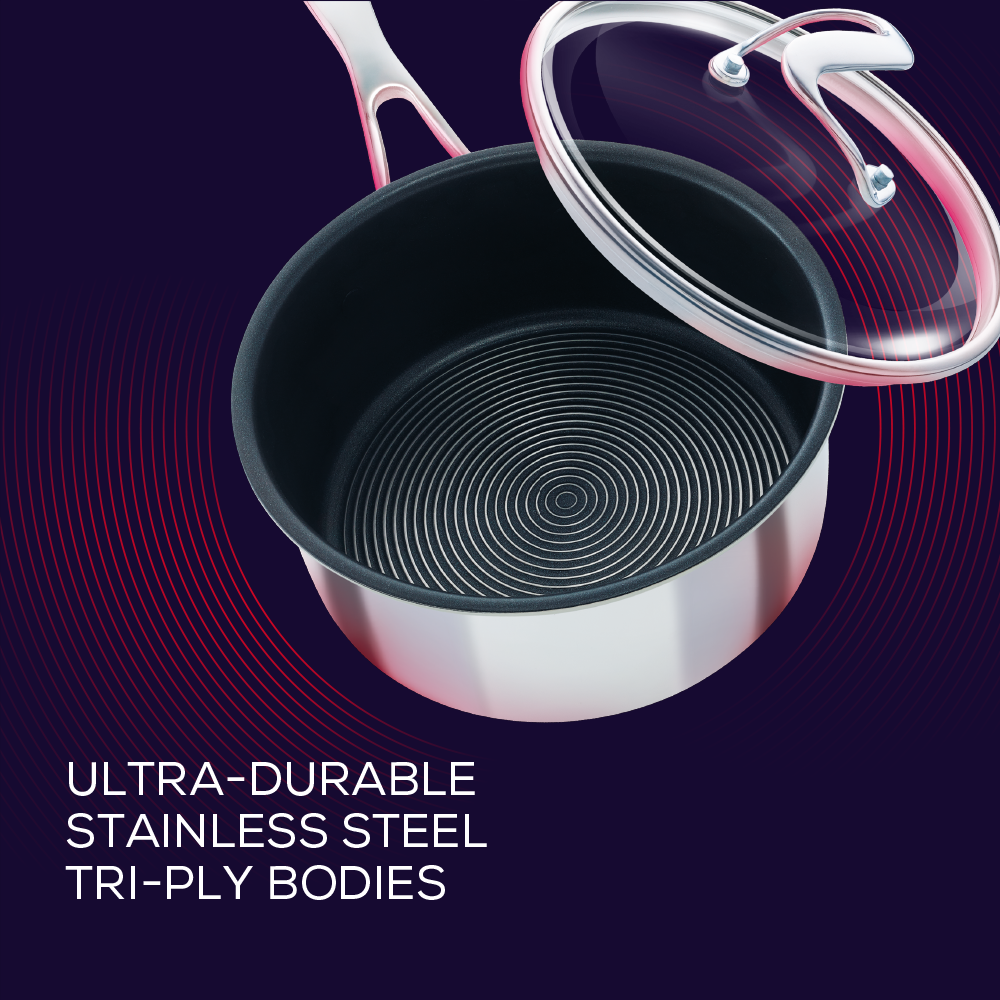 With ultra durable tri-ply body, this stainless steel nonstick saucepan is built for a lifetime of bold cooking.  Circulon SteelShield cookware.