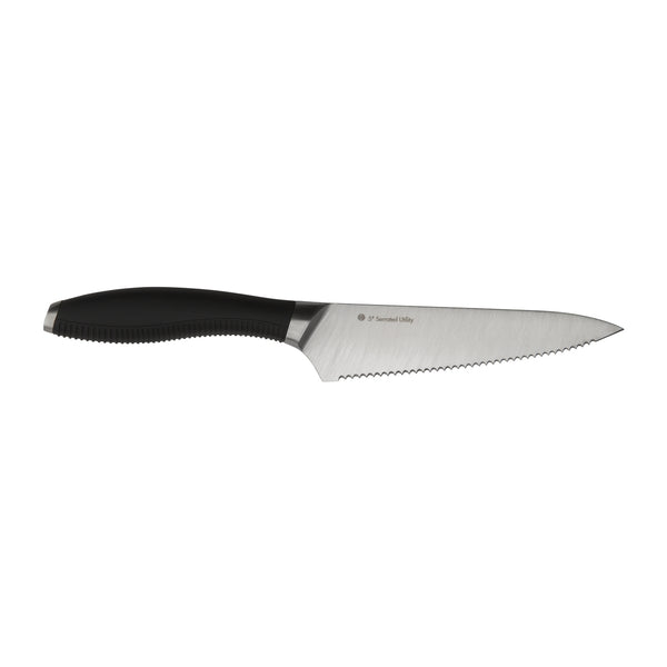 Serrated Utility Kitchen Knife from Circulon on white background.