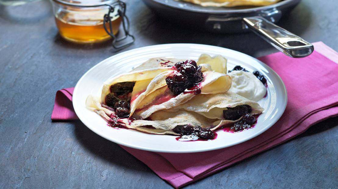 Blueberry Crepes With Cream & Honey