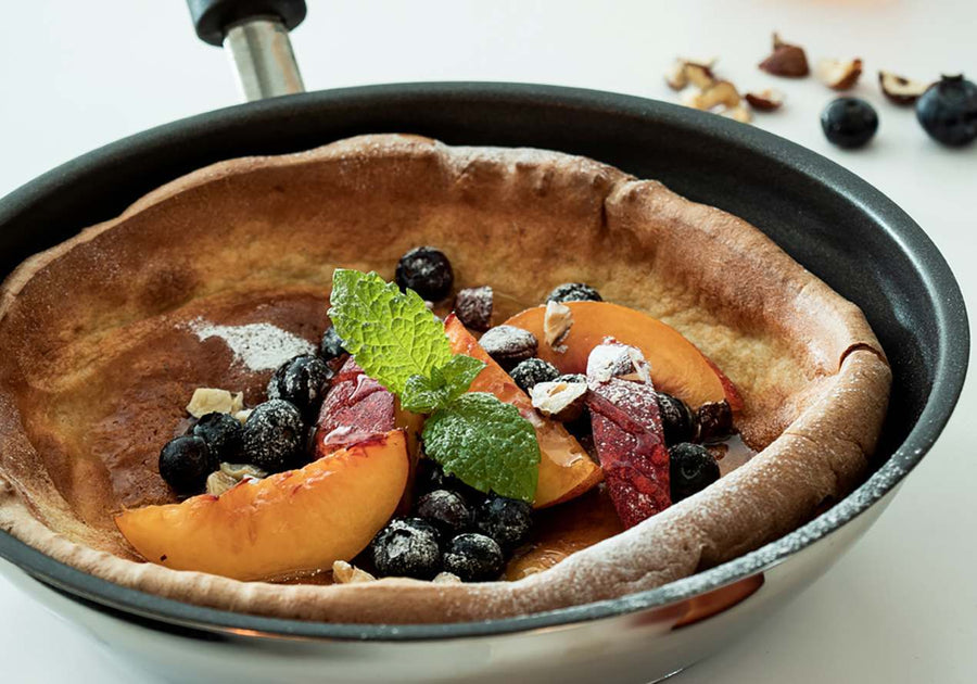 Sweet Dutch Puff Yorkshire Pudding With Stone Fruits & Blueberries