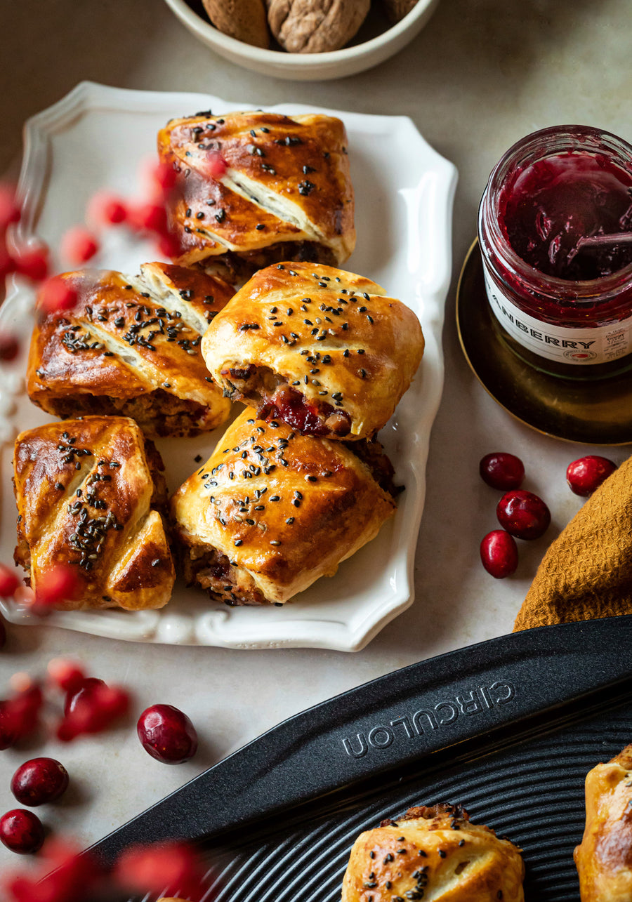 Christmas sausage rolls with sage butter