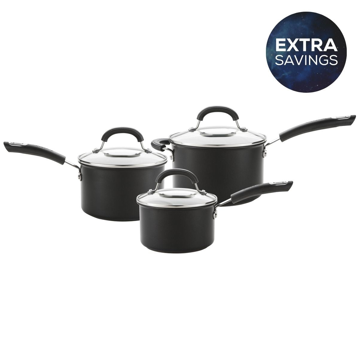 Total Long Lasting Non-Stick Induction Saucepan & Lid Set - 3 Pieces