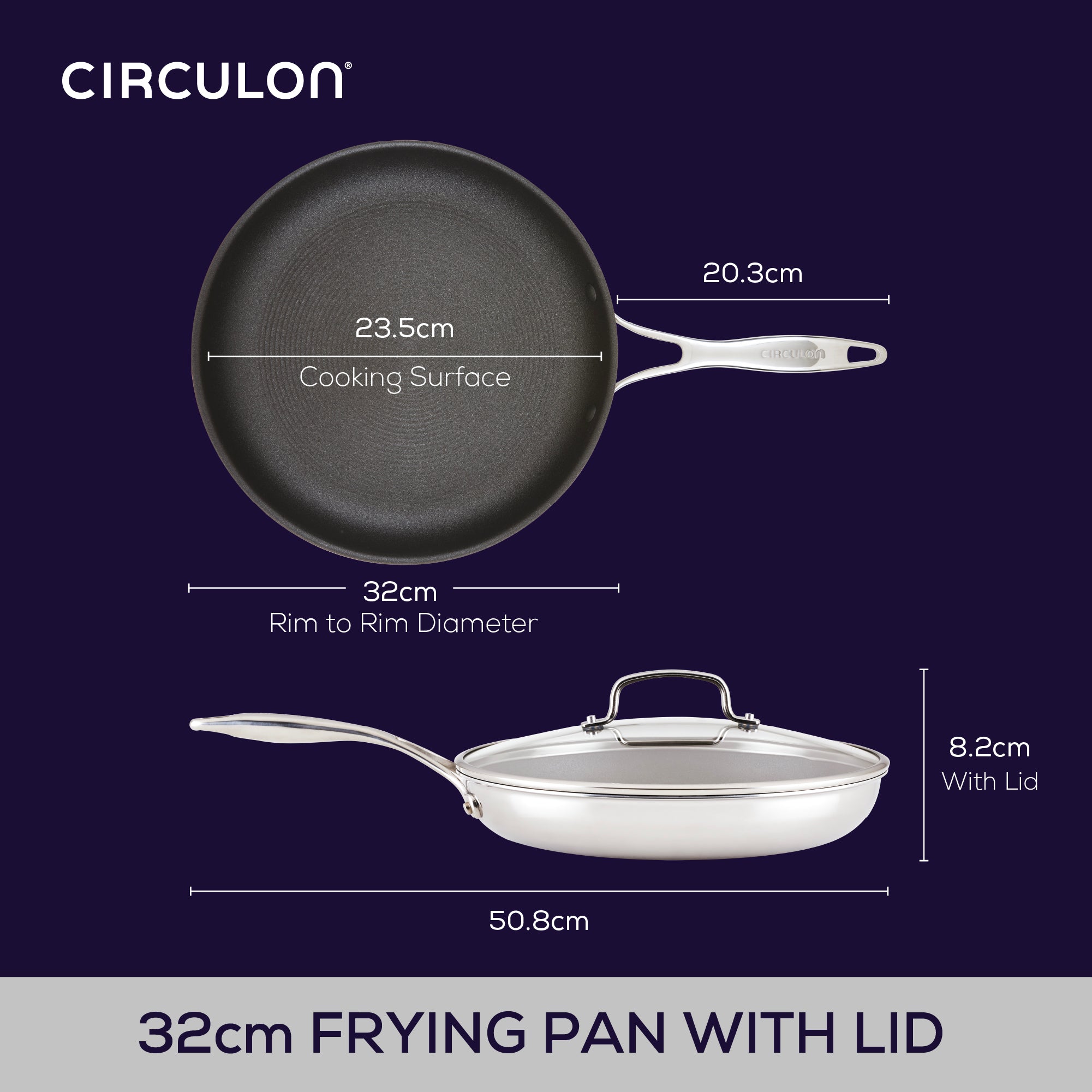 ScratchDefense Multi-Layer Stainless Steel Extreme Non-Stick Induction Frying Pan & Lid - 32cm