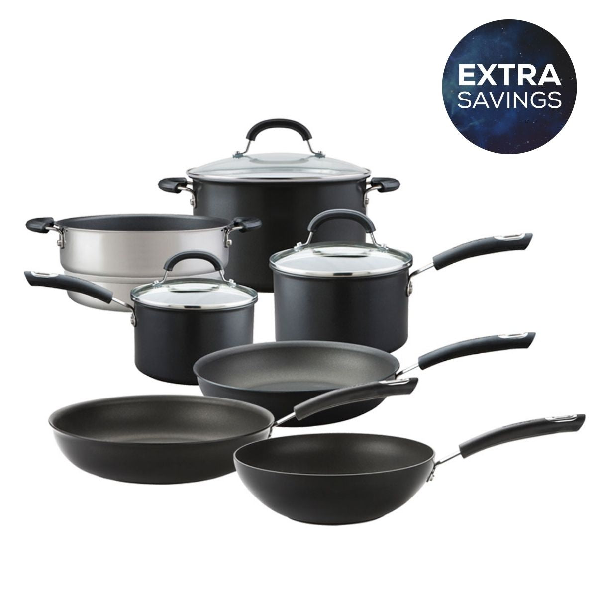 Total Non-Stick Induction Frying Pan, Wok, Saucepan & Steamer Complete Pan Set - 7 Pieces