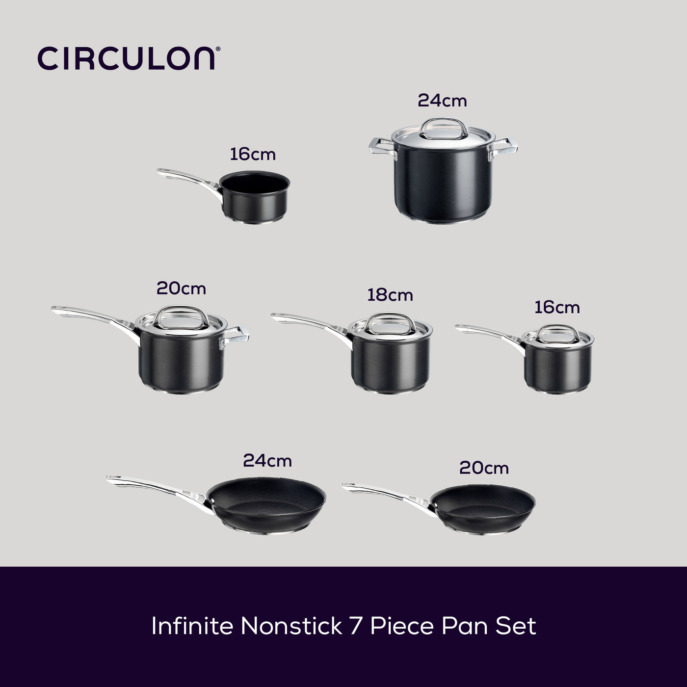 Infinite Non-Stick Induction Skillet, Saucepan, Stockpot & Milk Pan Set - 7 Pieces