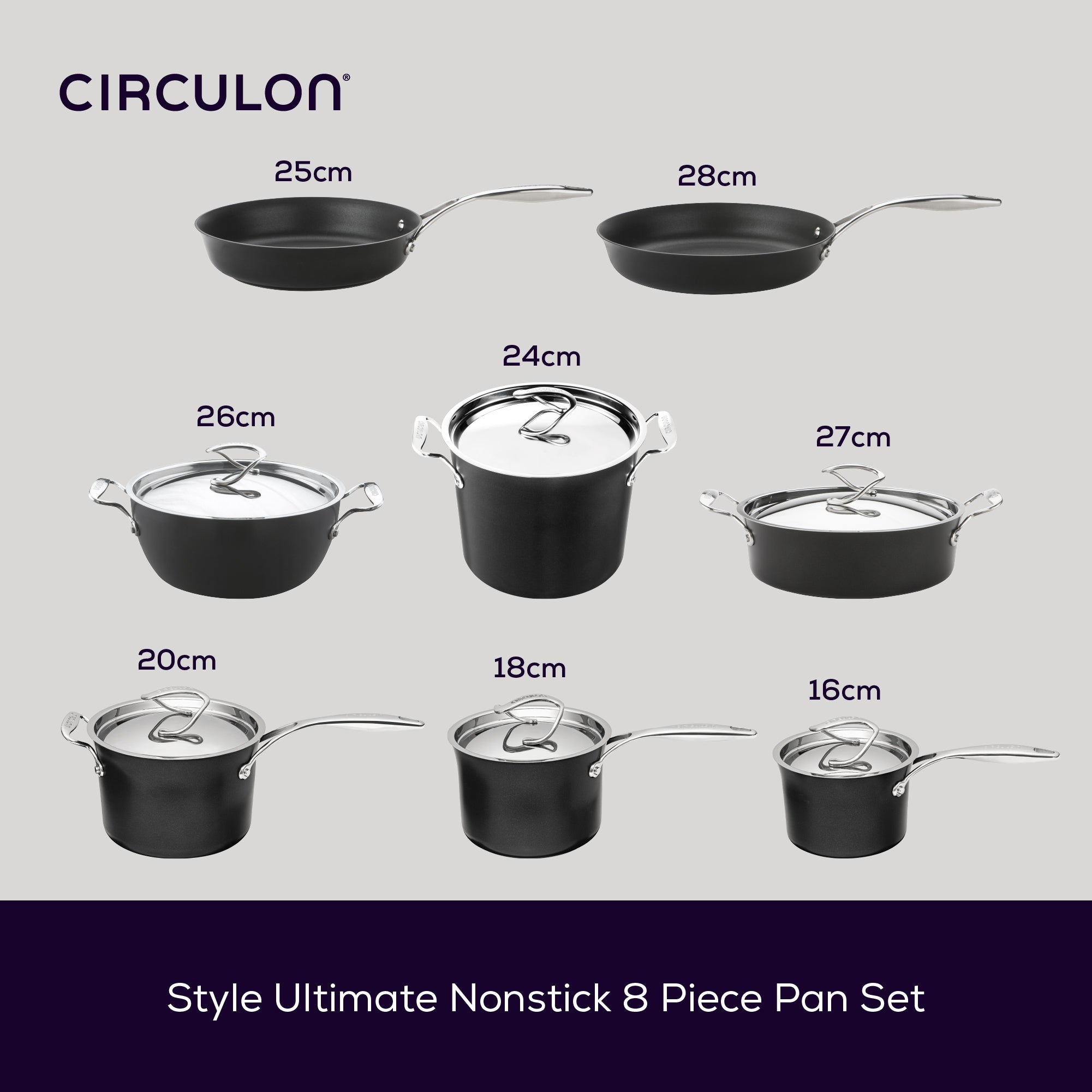 Style Ultimate Non-Stick Induction Saucepan, Frying Pan & Sauté Complete Pan Set - 8 Pieces