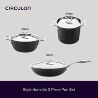 Style Non-Stick Induction Wok, Stockpot & Casserole Pan Set - 3 Pieces