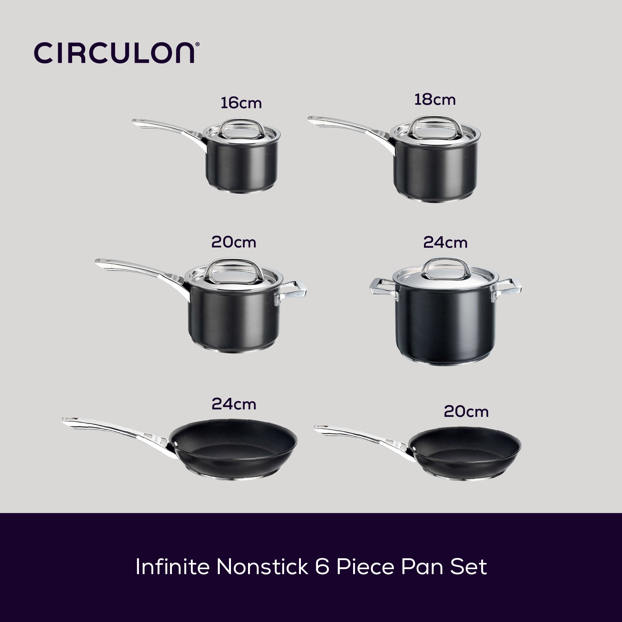 Infinite Non-Stick Skillet, Saucepan & Stockpot Pan Set - 6 Piece