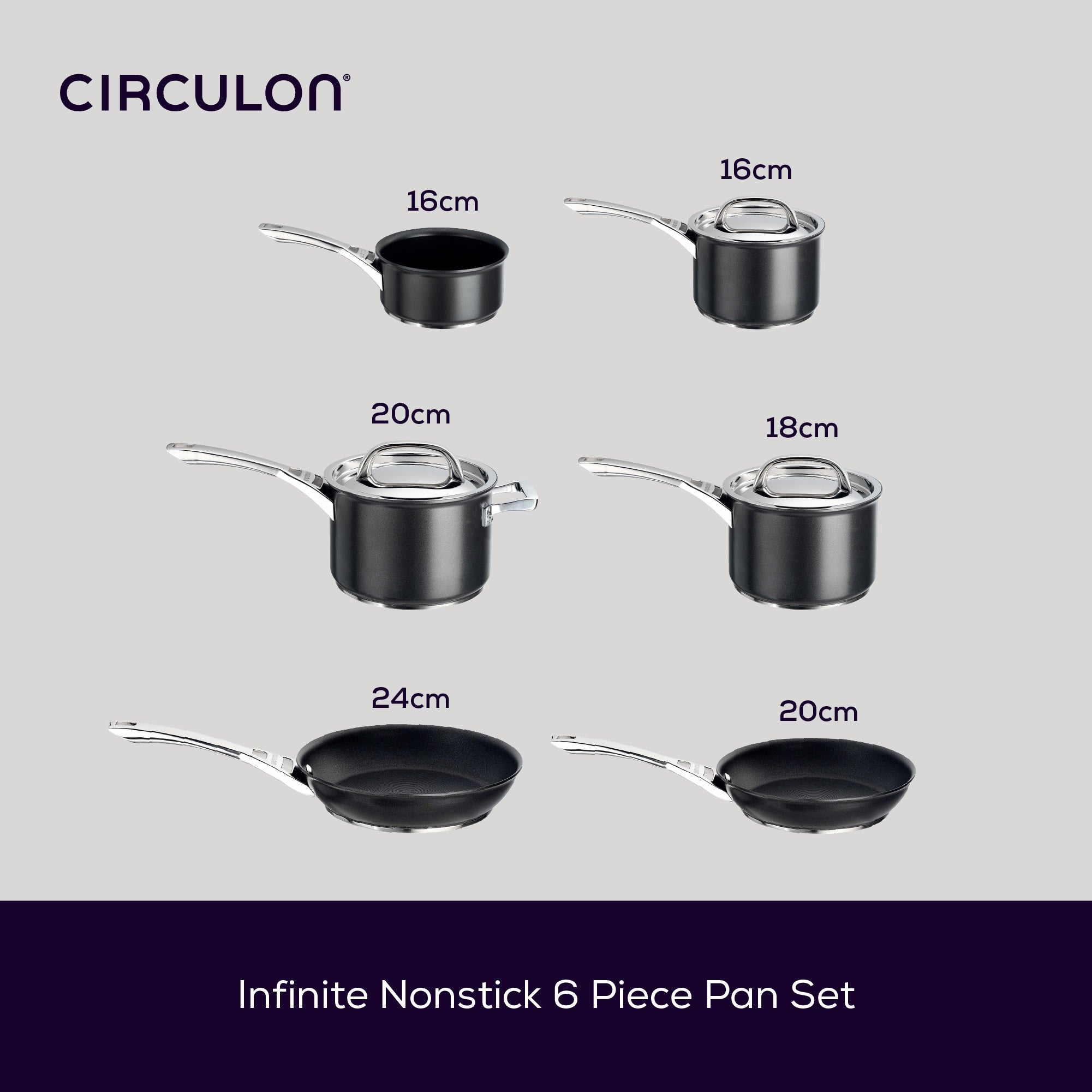 Infinite Non-Stick Skillet, Milk Pan, Saucepan & Lid Set -  6 Pieces