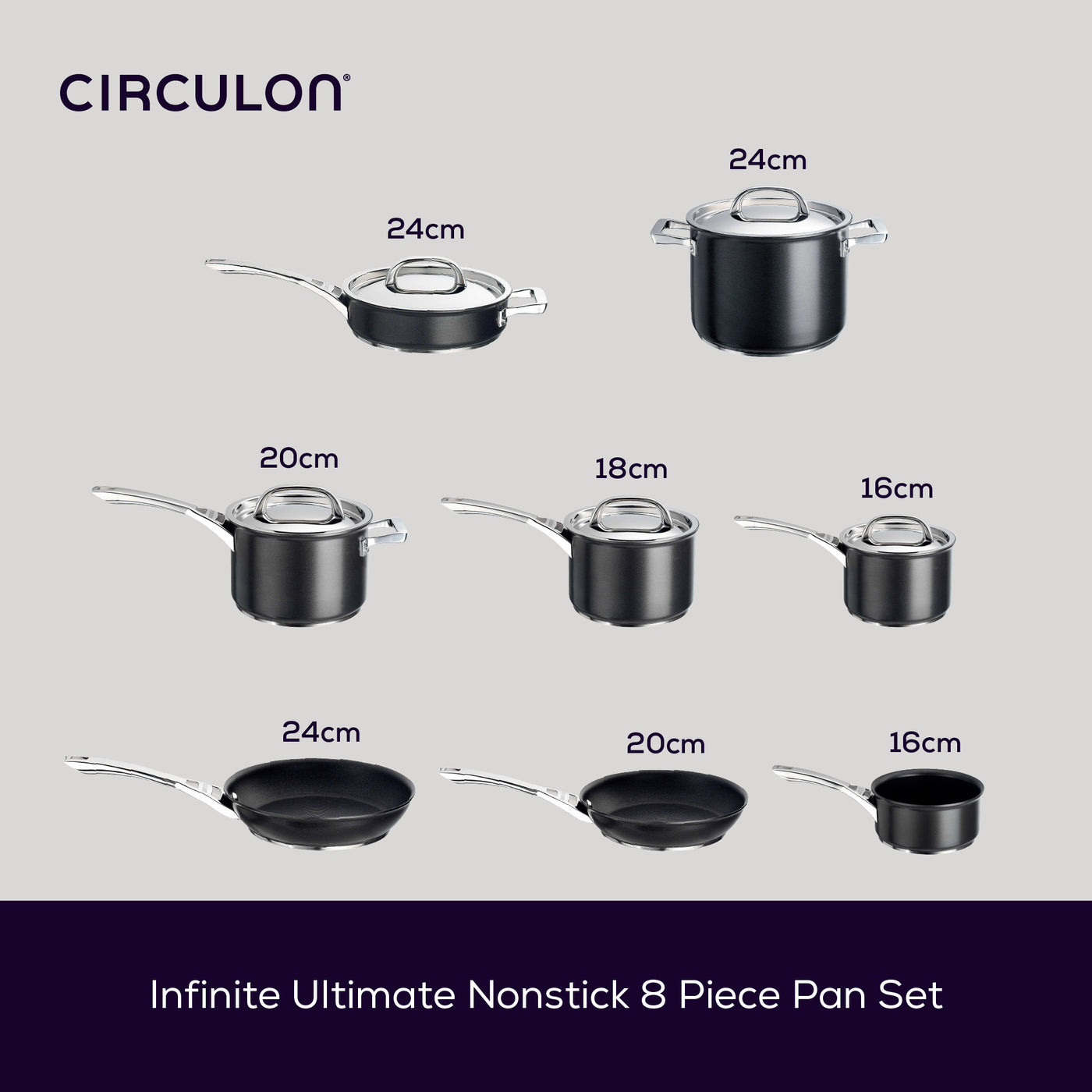 Infinite Ultimate Non-Stick Induction Saucepan, Skillet & Sauté Complete Pan Set - 8 Pieces