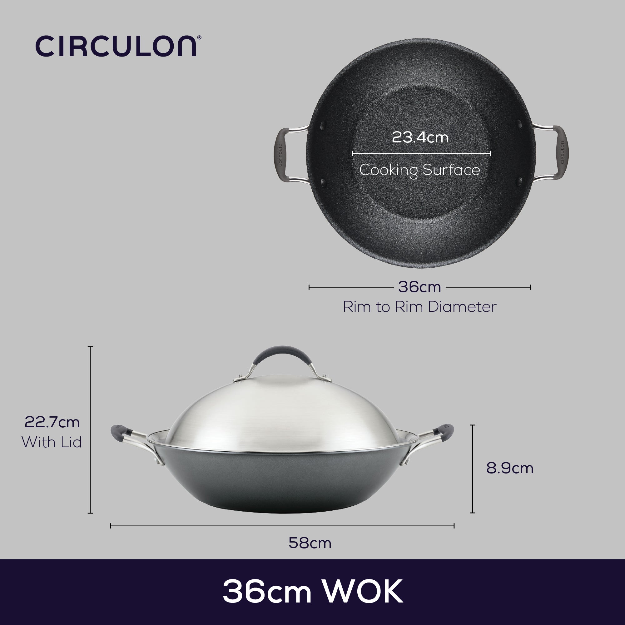 ScratchDefense Extreme Non-Stick Wok & Stainless Steel Lid - 36cm