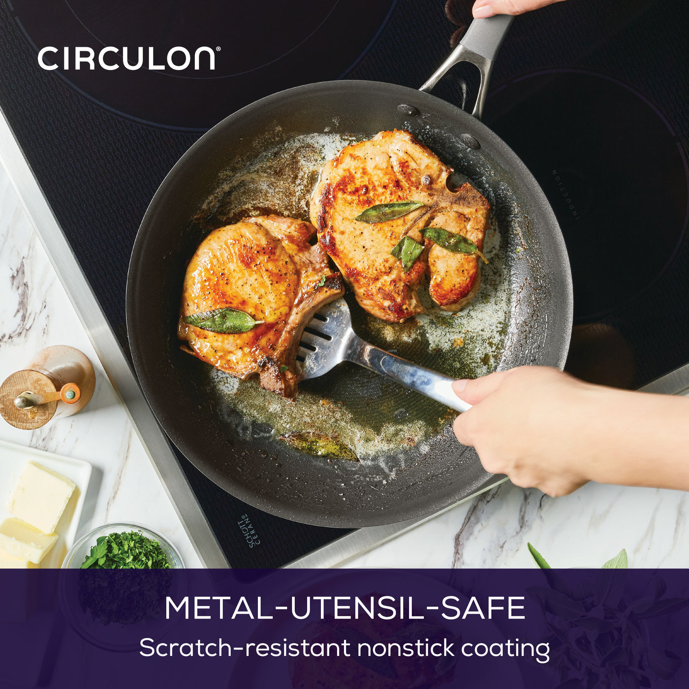 ScratchDefense Extreme Non-Stick Induction Frying Pan with Lid - 30 cm