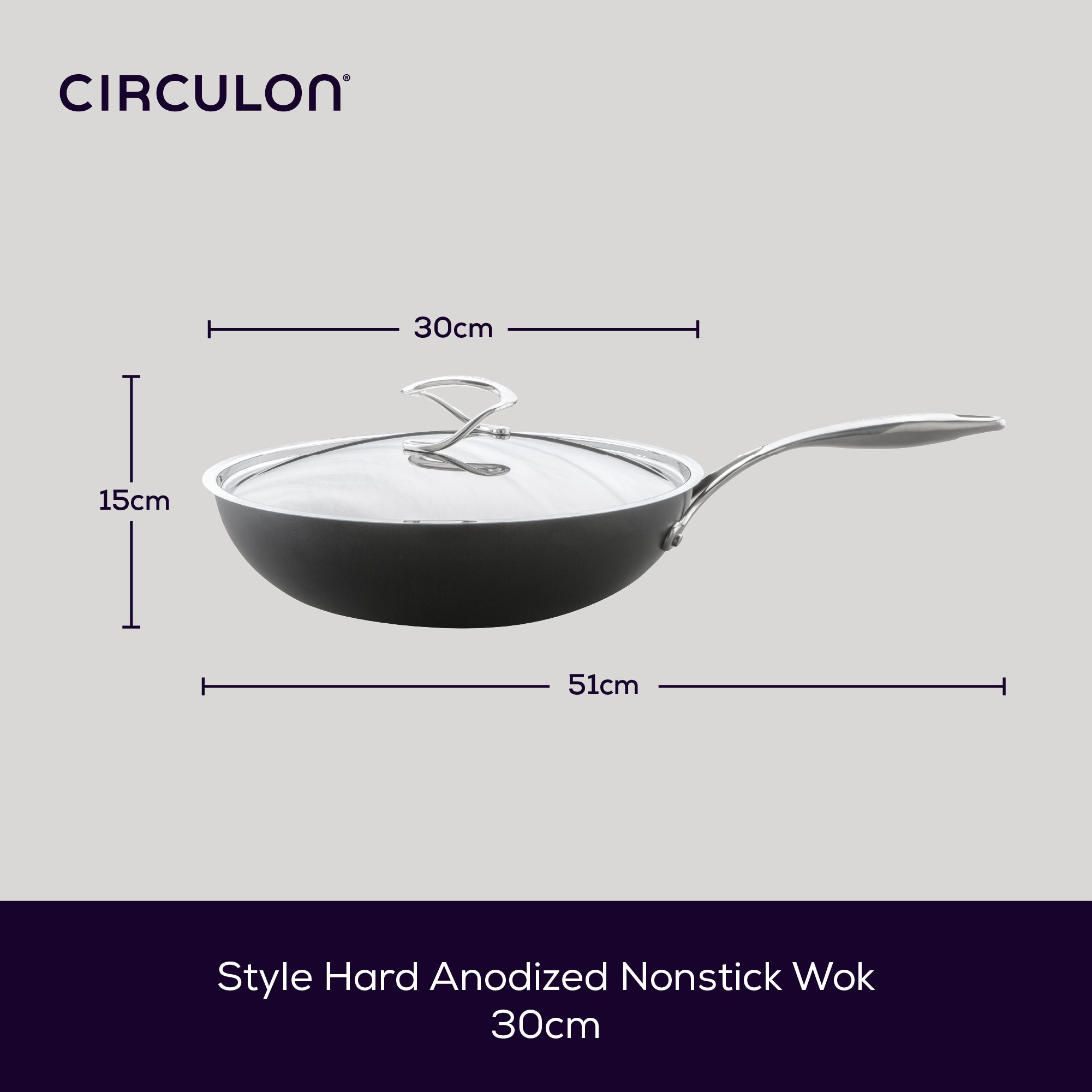 Style Non-Stick Induction Wok With Lid - 30cm