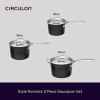 Style Non-Stick Saucepan & Lid Set - Small, Medium & Large