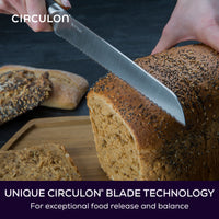 Text reads: Unique Circulon blade technology, for exceptional food release and balance.