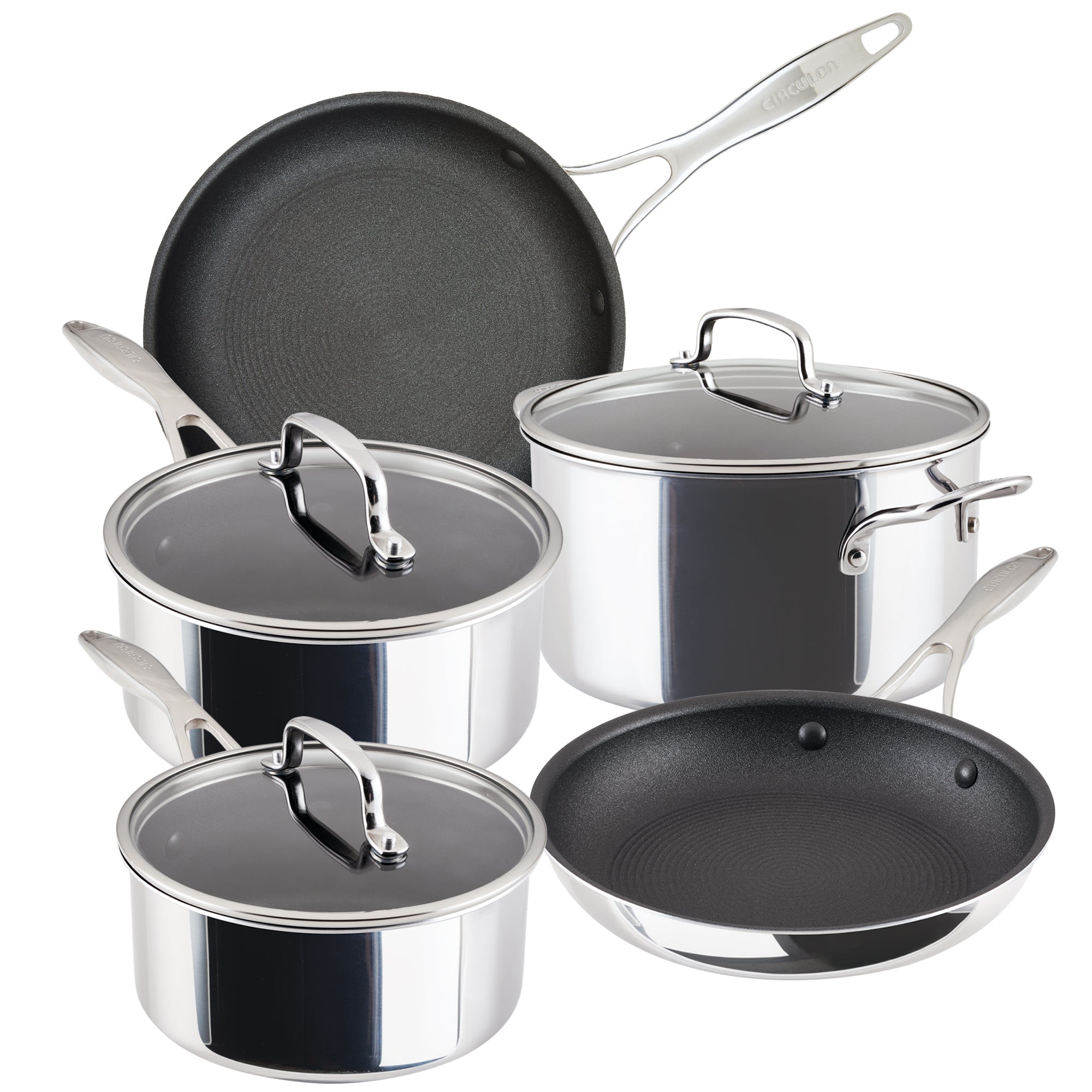 ScratchDefense Layer Stainless Steel Extreme Non Stick Frying Pan Saucepan & Stockpot Pan Set 5 Pieces