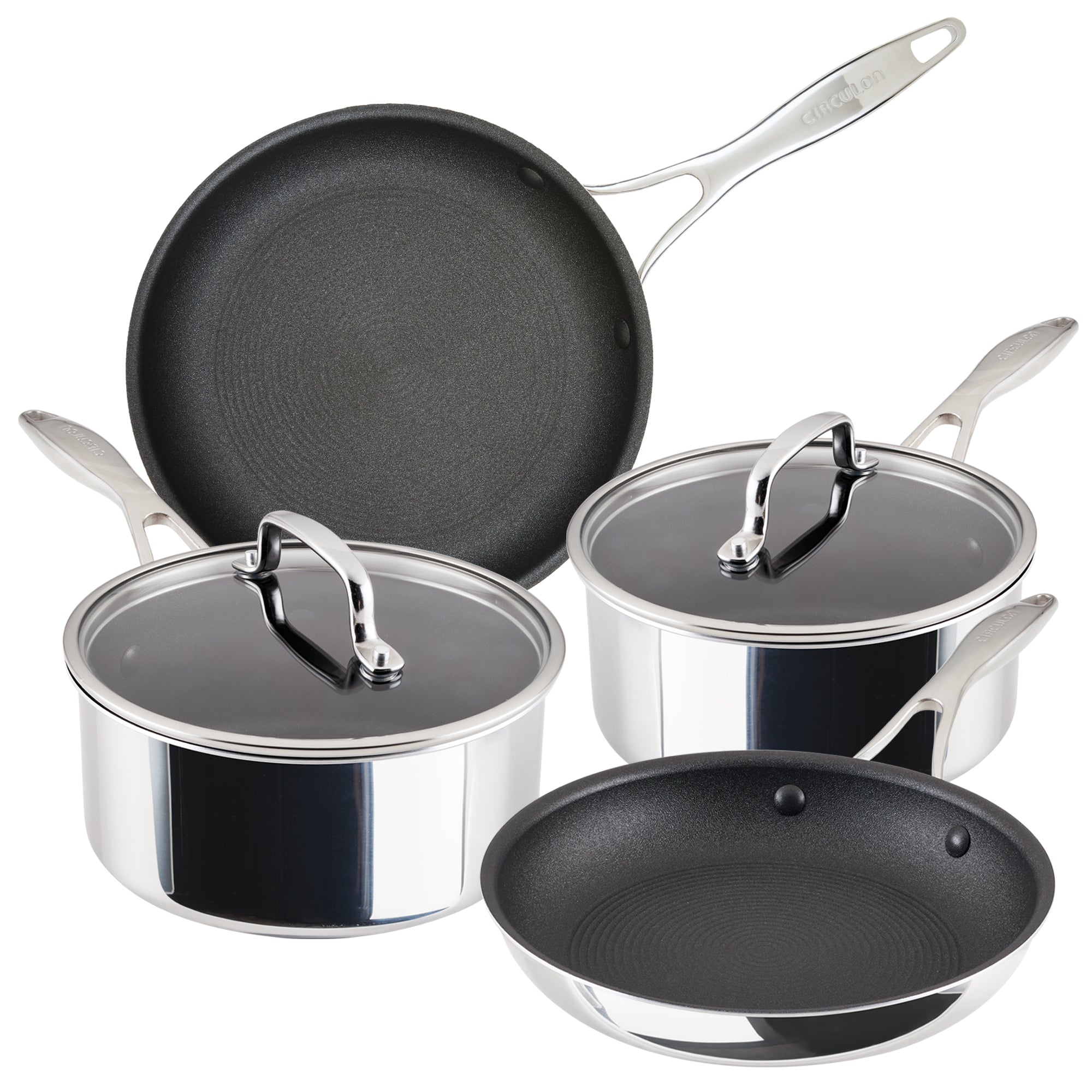 ScratchDefense Layer Stainless Steel Extreme Non Stick Frying Pan & Saucepan Set 4 Pieces
