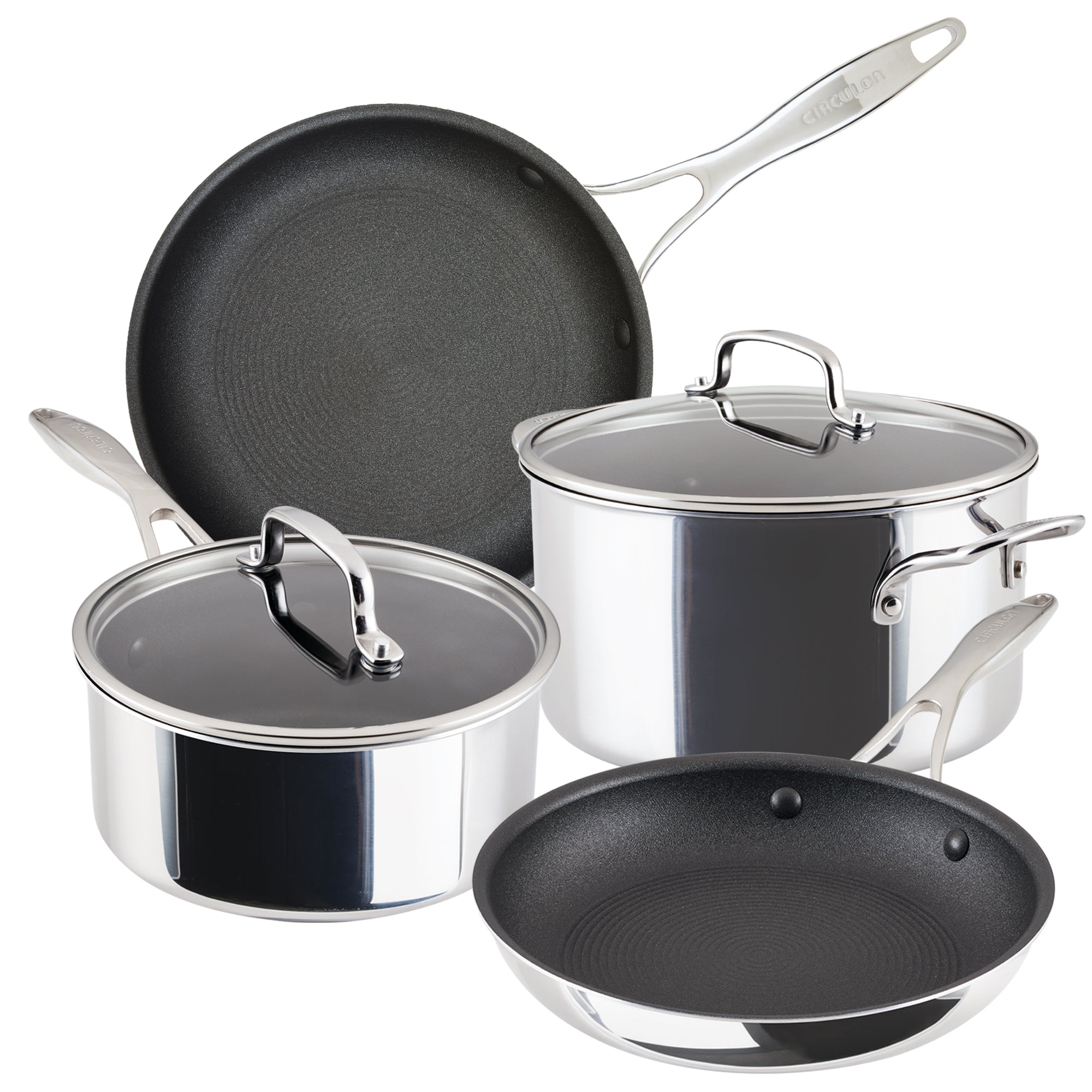 ScratchDefense Layer Stainless Steel Extreme Non Stick Frying Pan Saucepan & Stockpot Set 4 Pieces