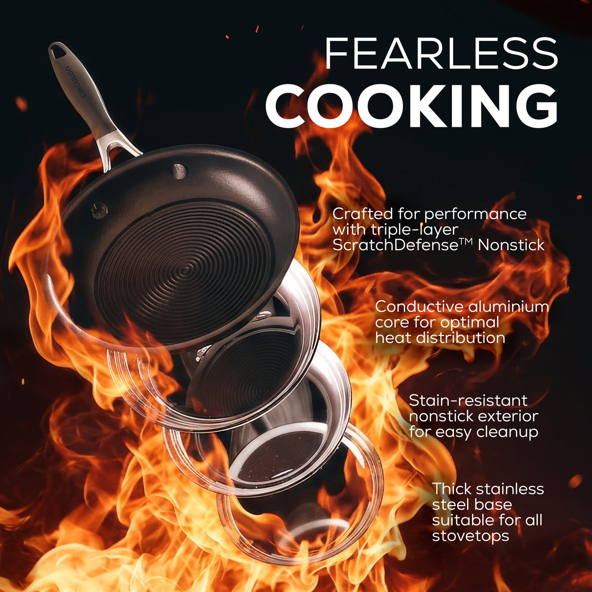 Casserole antiadhésive ScratchDefense Extreme avec couvercle - 2 tailles