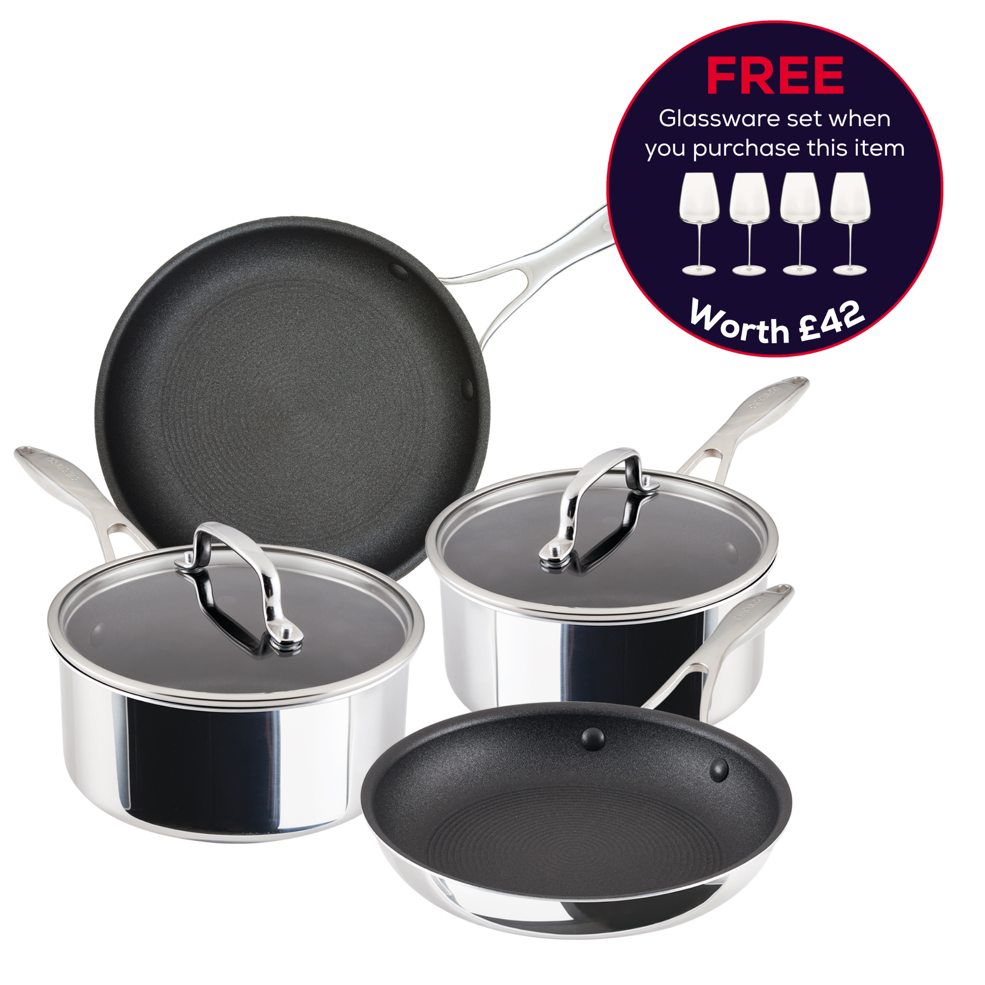 Ensemble de poêles et casseroles antiadhésives en acier inoxydable multicouche ScratchDefense - 4 pièces