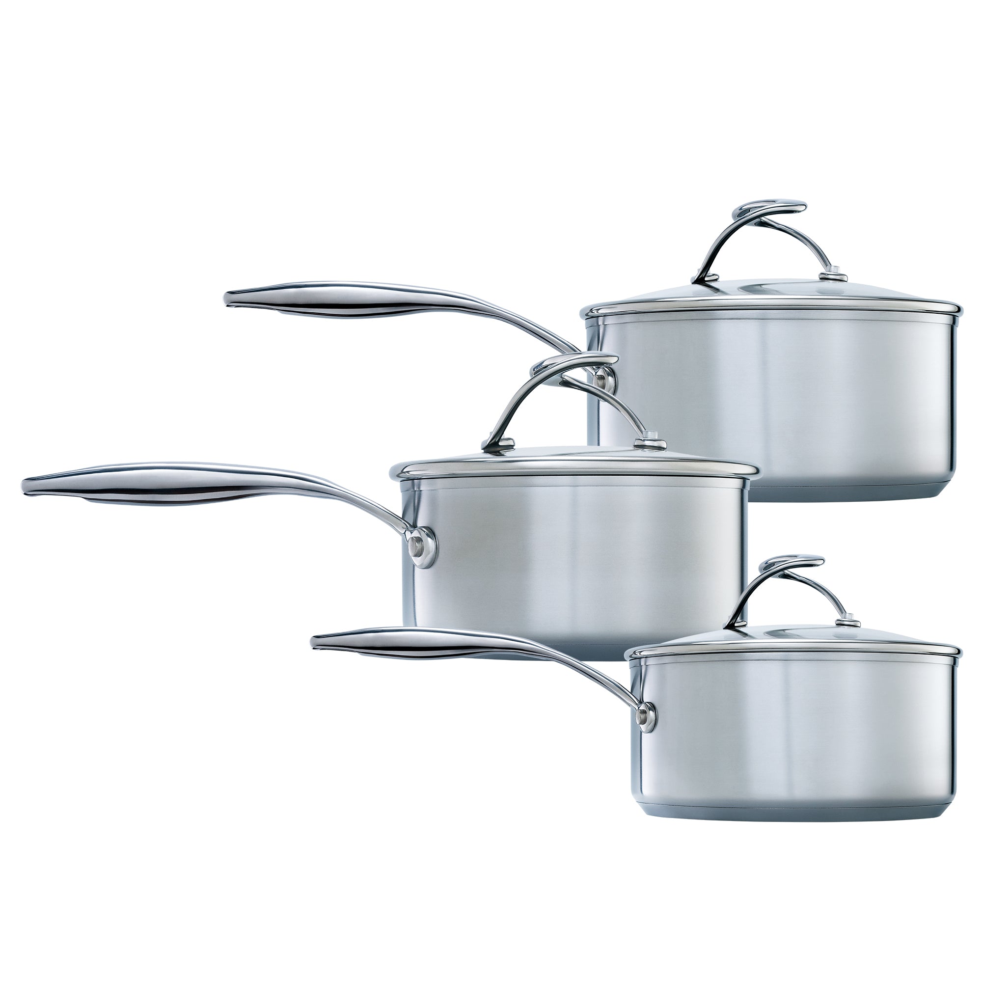 SteelShield™ Brushed Stainless Steel Hybrid Non Stick Saucepan & Lid Set 3 Pieces