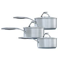 SteelShield™ Brushed Stainless Steel Hybrid Non-Stick Saucepan & Lid Set - 3 Pieces