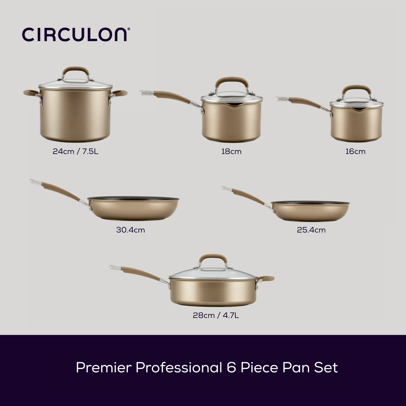 Premier Professional Non-Stick Induction Saucepan, Sauté Pan & Skillet Set - 6 Pieces