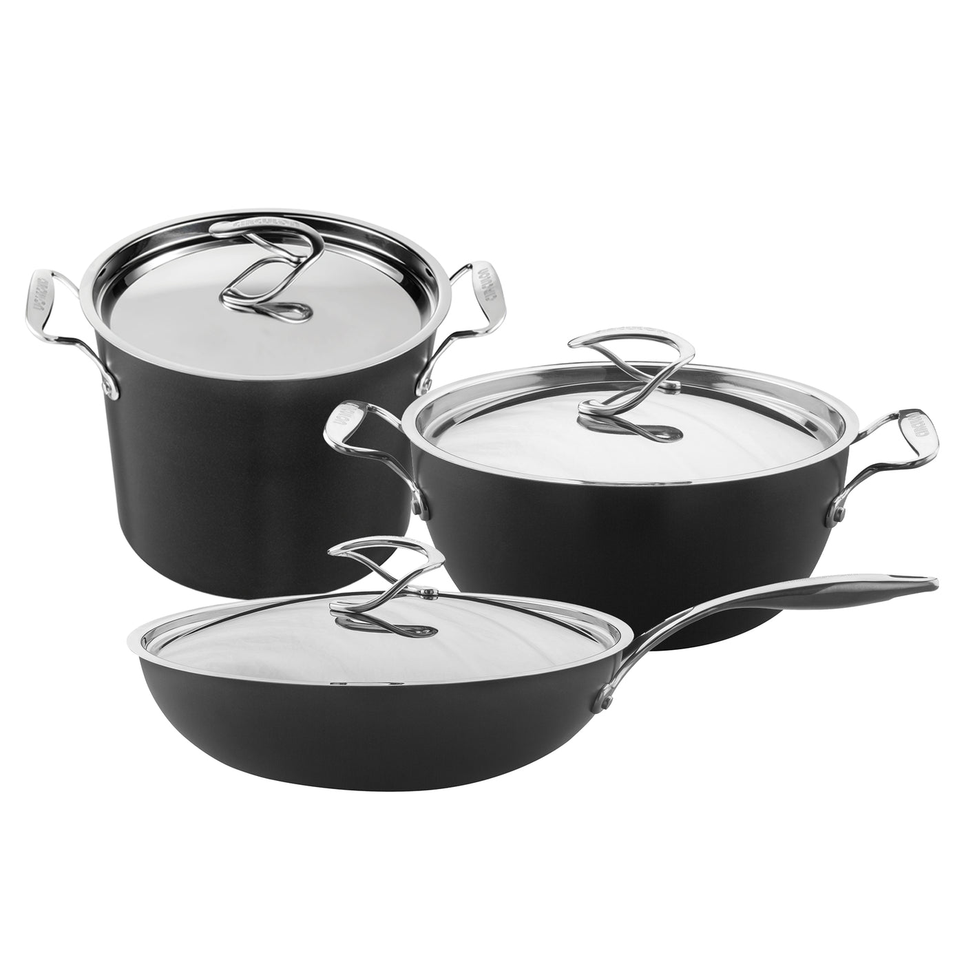 Style Non-Stick Induction Wok, Stockpot & Casserole Pan Set - 3 Pieces