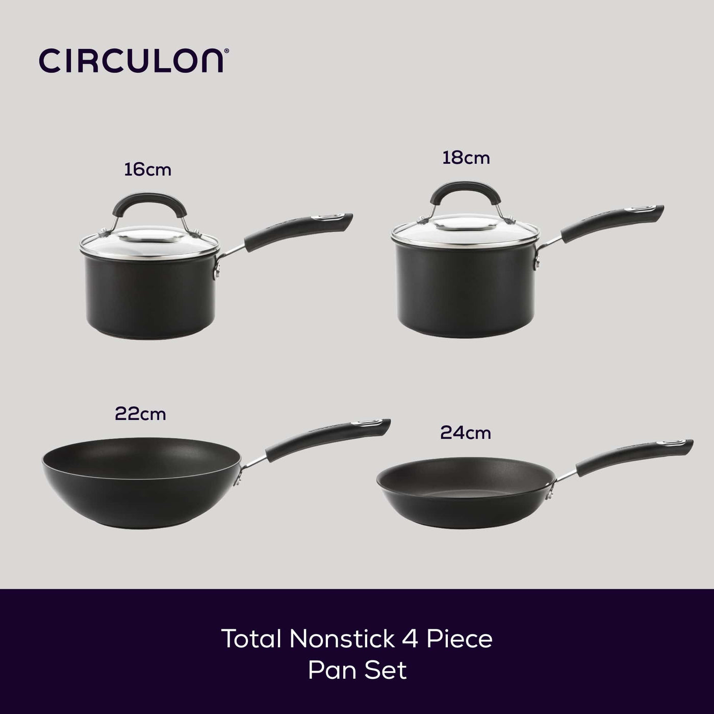 Total Non-Stick Induction Saucepan, Stir Fry & Skillet Starter Set - 4 Pieces