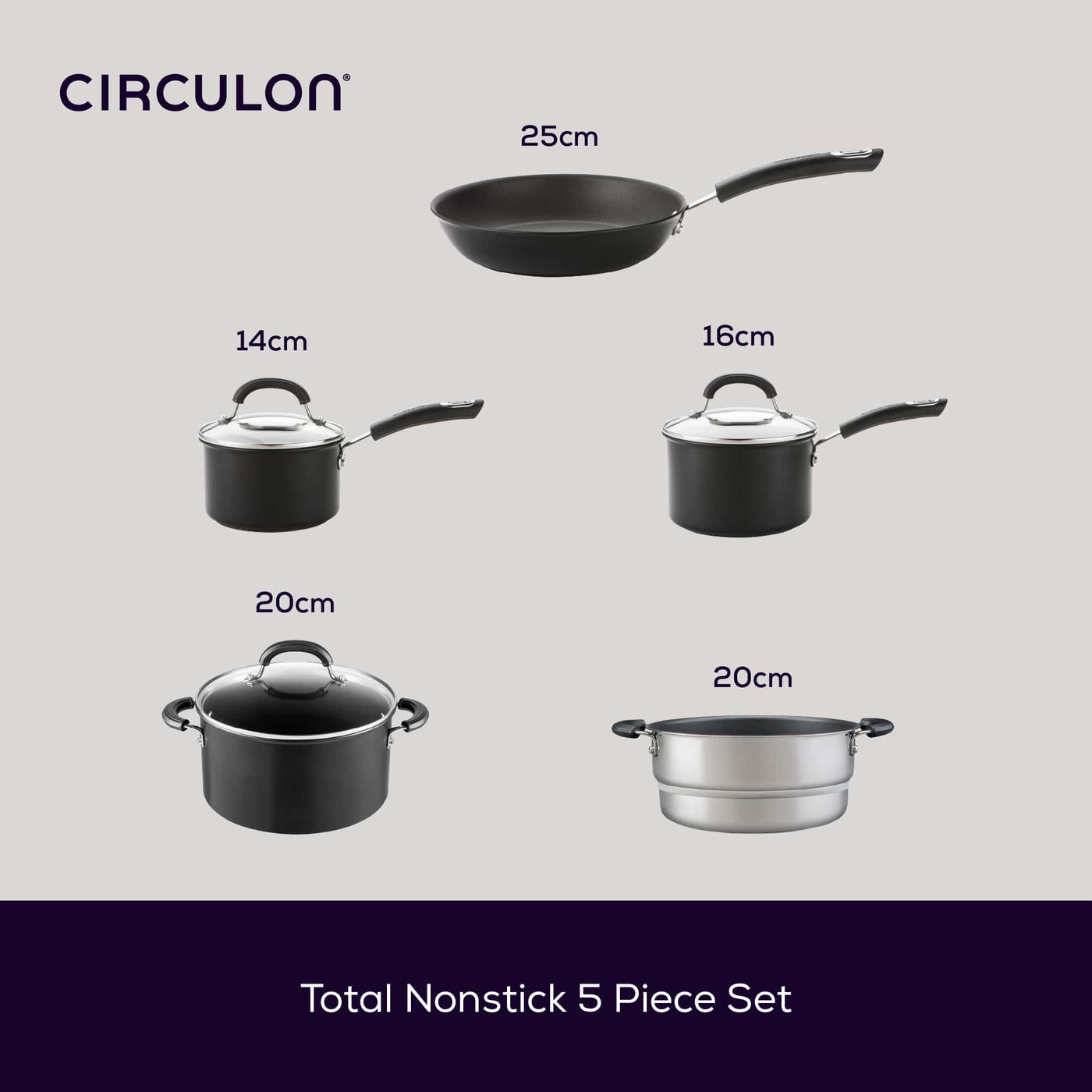 Total Non-Stick Saucepan, Saucepot, Steamer & Frying Pan Set - 5 Pieces