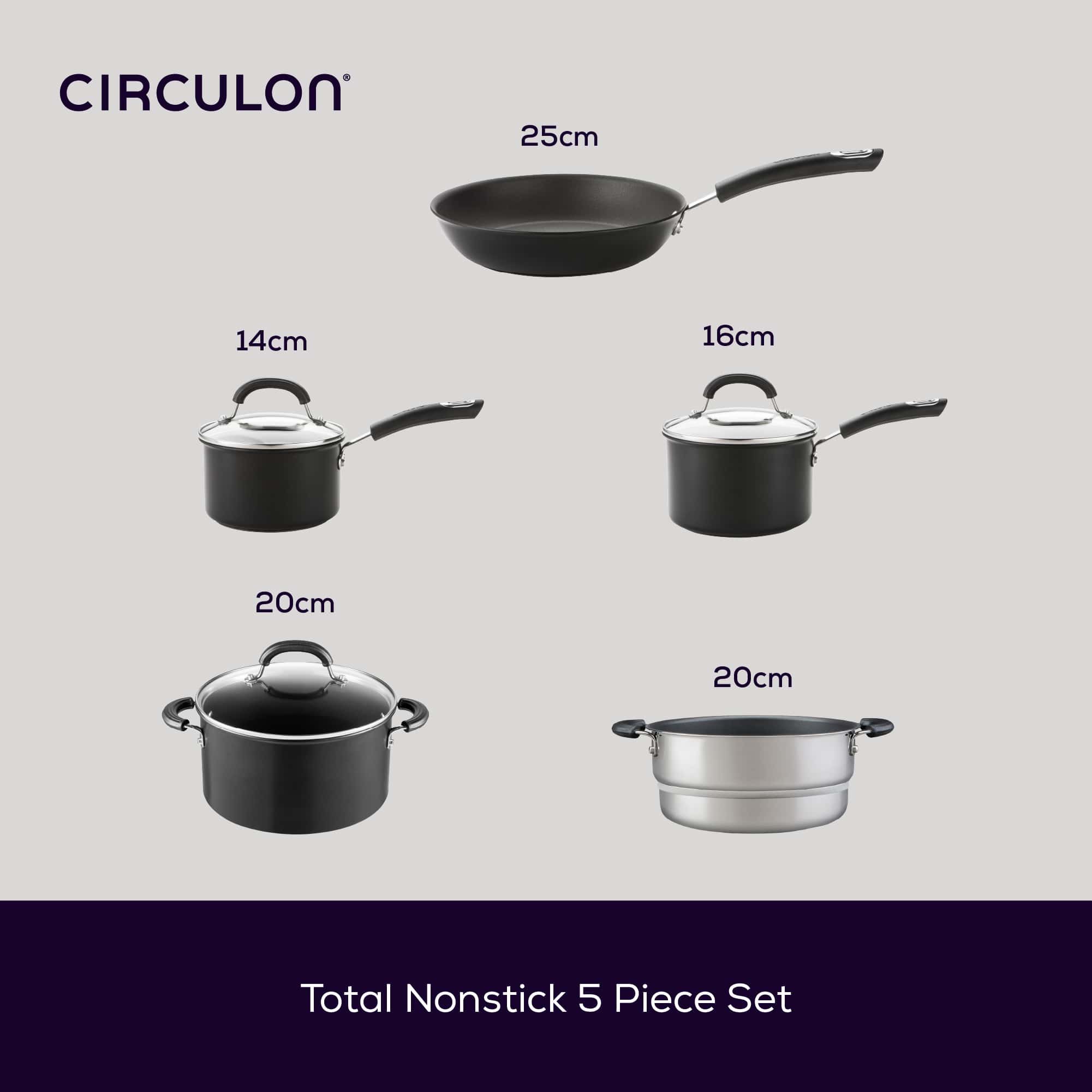 Total Non-Stick Saucepan, Saucepot, Steamer & Frying Pan Set - 5 Pieces