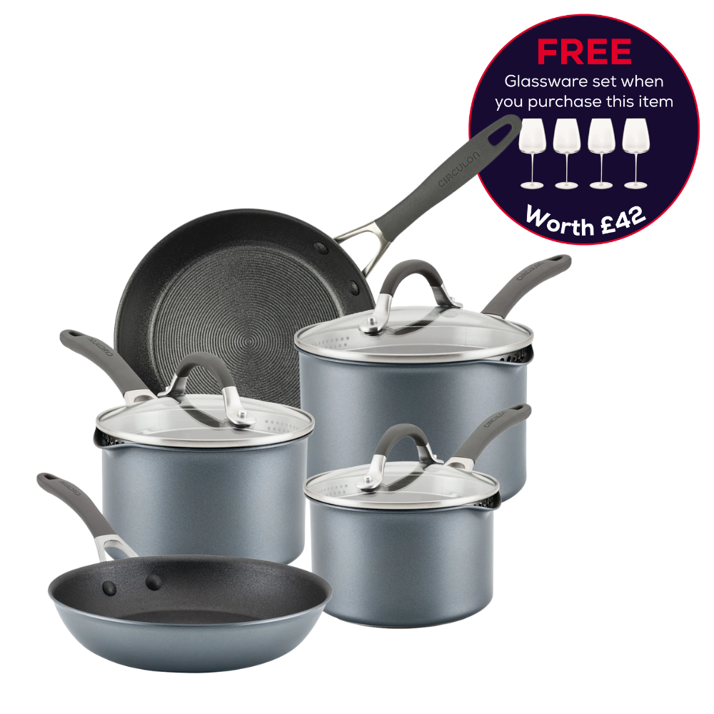 ScratchDefense Extreme Non-Stick Frying Pan & Saucepan Set + Free Glassware