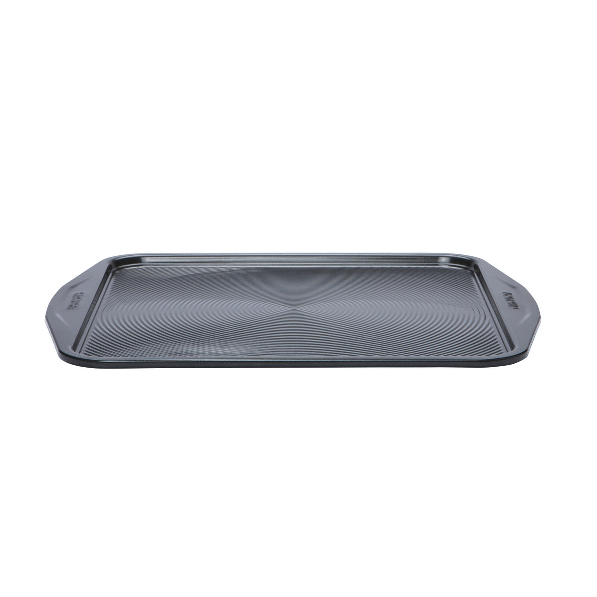 Side view of square non-stick baking tray