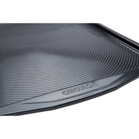 Close up of baking tray showing Circulon logo stamped on handle.