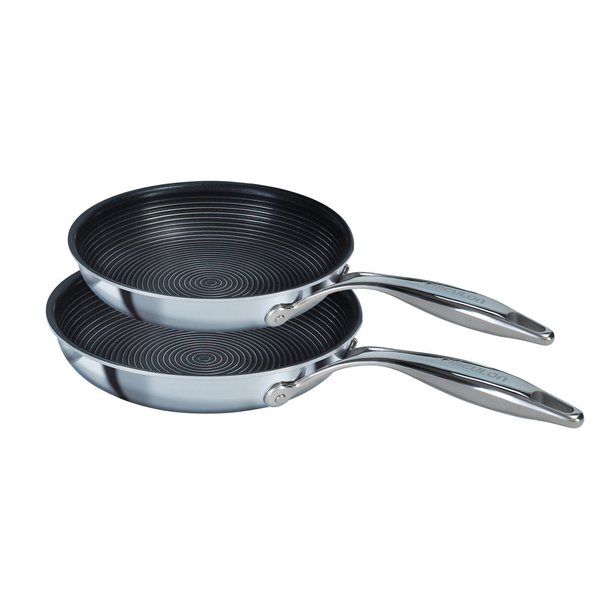 SteelShield™ Polished Stainless Steel Hybrid Non Stick Twin Skillet Set 22cm & 25cm