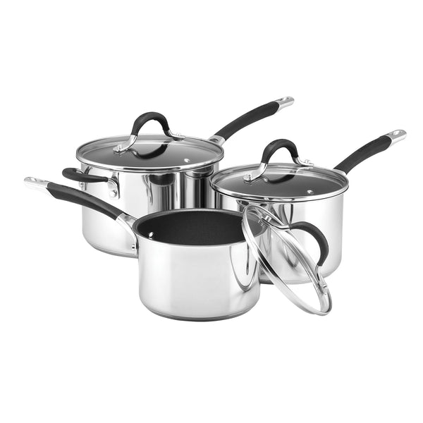 3 Piece stainless steel saucepan set from Momentum range by Circulon comes with a lifetime guarantee