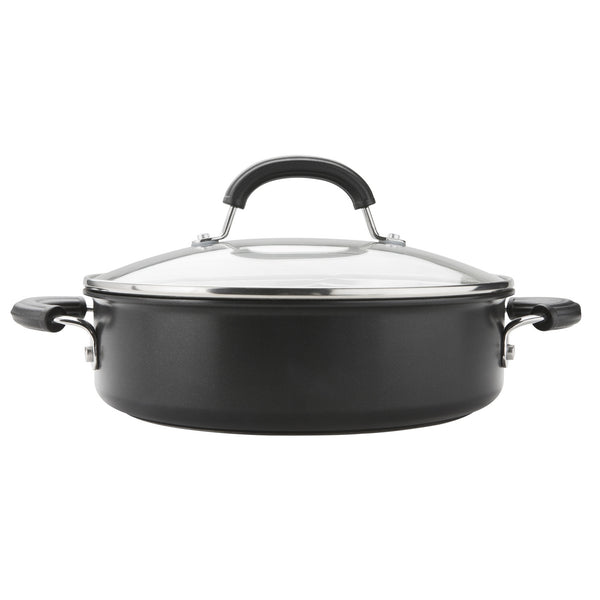 28cm non-stick sauteuse from Circulon's Total Hard Anodized range. Comes with toughened glass lid