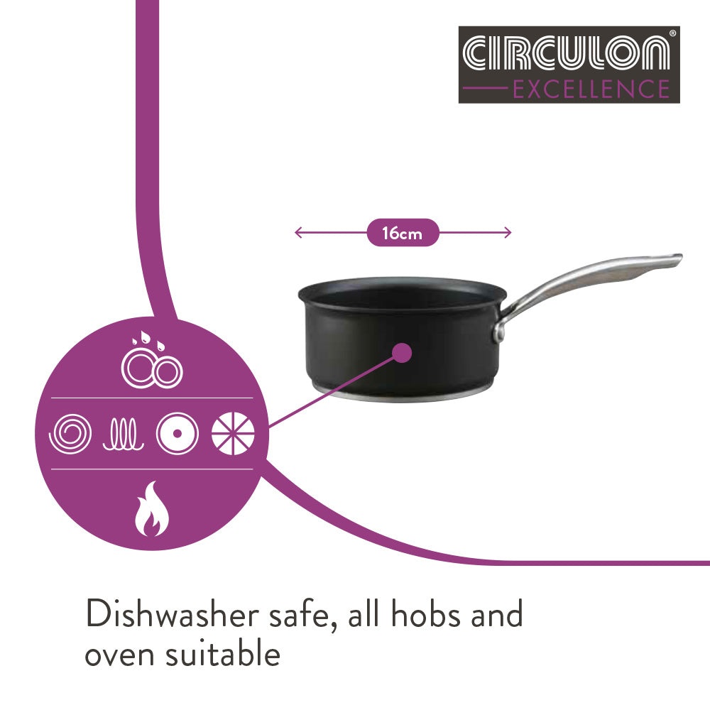 Excellence non stick milk pan is dishwasher safe, oven safe & suitable for all hobs including induction. Circulon UK