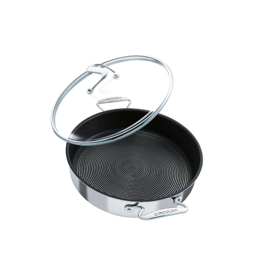 SteelShield™ Polished Stainless Steel Hybrid Non Stick Sautéuse Pan & Lid 30cm