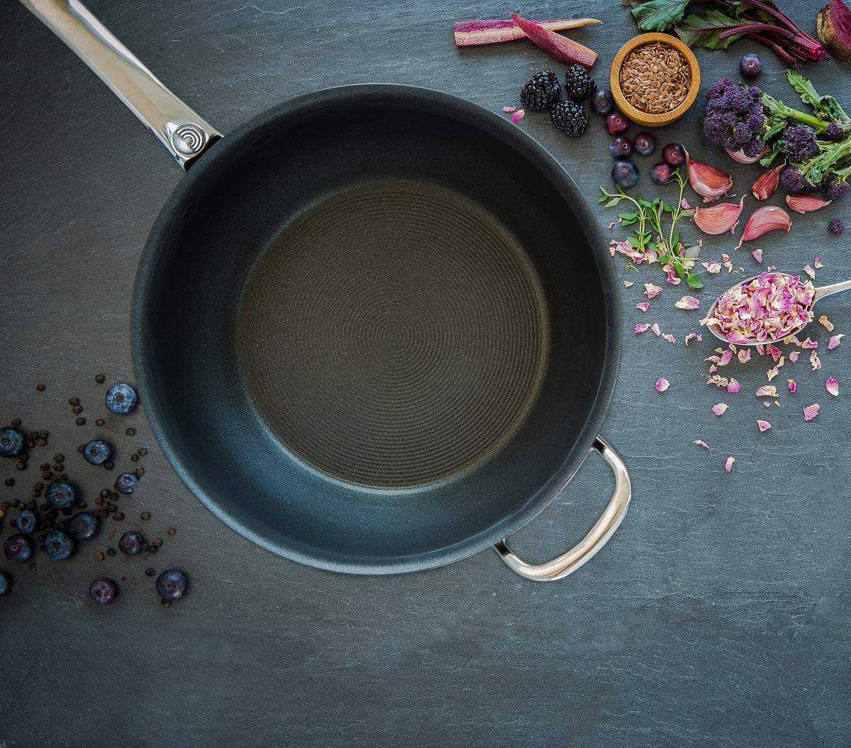 Circulon Excellence non stick chef pan with high low non stick technology. Designed for fearless cooking