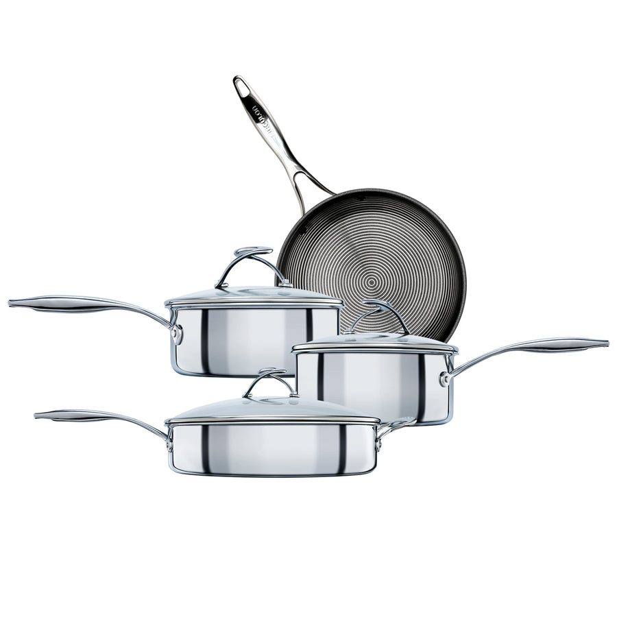 SteelShield™ Polished Stainless Steel Hybrid Non-Stick Frying Pan, Sauté Pan, Saucepan & Lid Set - 4 Pieces