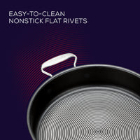 Innovative flat nonstick rivets make cleaning Circulon's stainless steel nonstick sauté pan a breeze.