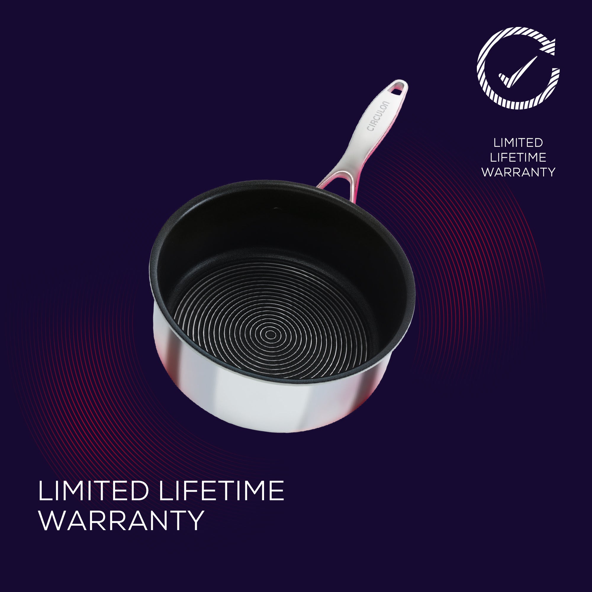 Circulon SteelShield stainless steel nonstick saucepan set. Metal utensil safe. Lifetime guarantee